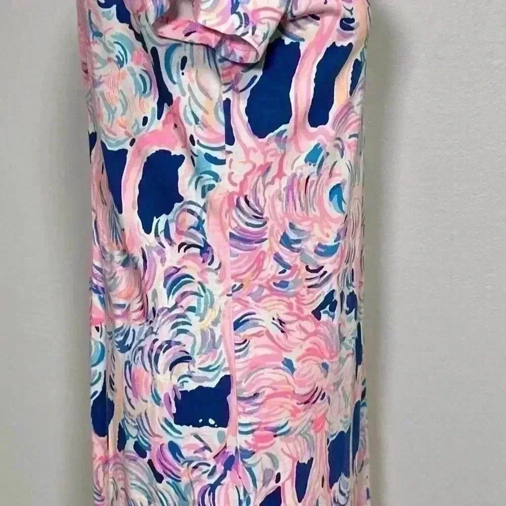 Lilly Pulitzer Tunic Dress XS Pink Blue Flamingo Tropical Print Short Sleeve